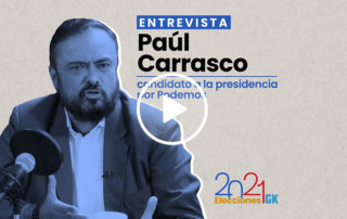 En esta entrevista a Paúl Carrasco, candidato presidencial por Podemos, cuenta quién le financia su campaña y detalla sus propuestas de gobierno. Ilustración de Gabriela Valarezo para GK.